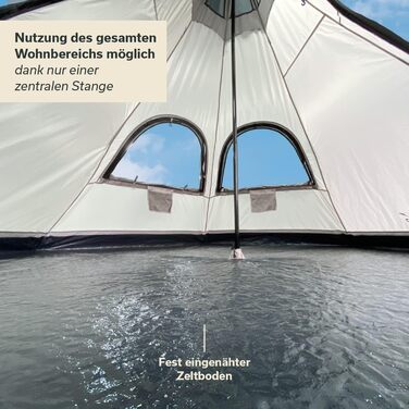 Намет Skandika Tipi Намет на 4-6 осіб, висота стояння 2-3 м, вшитий підлоговий настил, водяний стовп 3000 мм, UV 50, фестивальний намет, вігвам, сімейний намет Для активного відпочинку, кемпінгу, глемпінгу 335 290 см бежевий/сірий