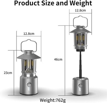 Світлодіодний кемпінговий ліхтар, що перезаряджається через USB, з ємністю 8000 мАг, кемпінгові ліхтарі в ретро-стилі, освітлення 360 та регулювання яскравості, 3 режими світла (2000 K6500 K) та телескопічна функція, кемпінговий ліхтар для використання на