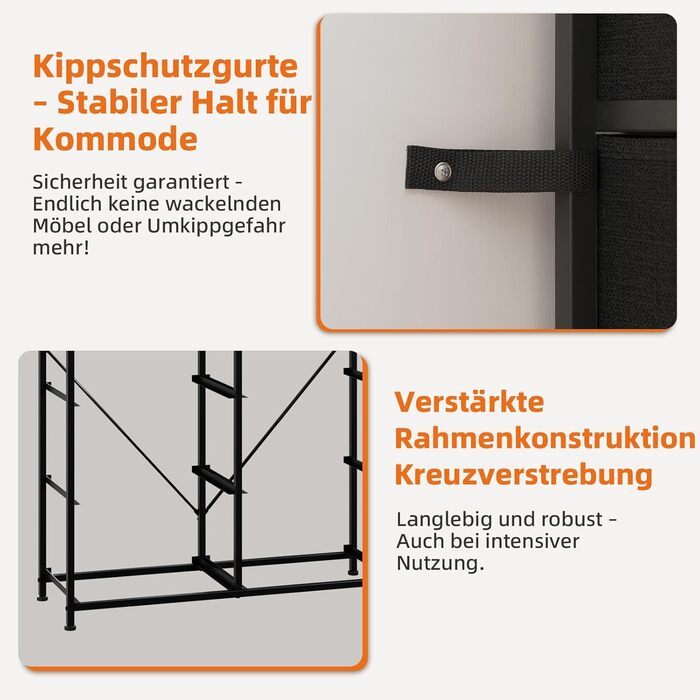 Комод Somdot з тканиною, комод, комод для спальні, вітальні, коридору, шафа для зберігання, комод з тканиною, 10 тканинних шухляд, рустикальний коричневий, 30Г x 80Ш x 114,5В см (10 шухляд)