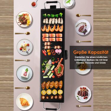 Гриль COSTWAY Teppanyaki 90x23см, електрична сковорода 1800 Вт, електричний гриль з антипригарним покриттям, 6 дерев'яних лопаток і кільце для яєць, що не прилипає, стіл гриль регулюється температурою