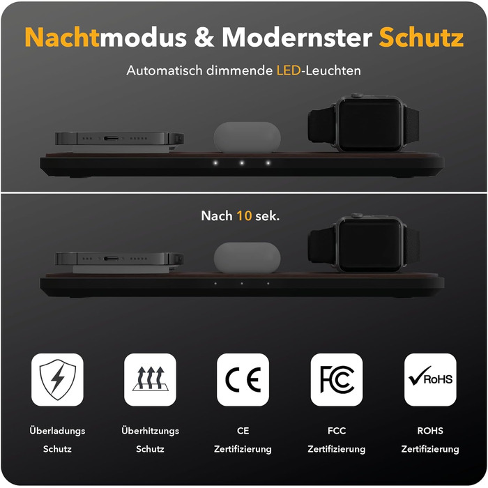 Зарядна станція 3 в 1 Wood Magsafe Charger Індуктивна зарядна станція для iPhone, Apple Watch, Air Pods з адаптером живлення 45W W