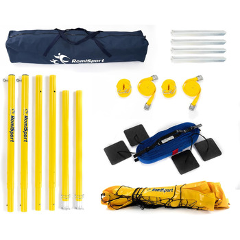 Професійний комплект для пляжного волейболу (8,5 м сітка), з розміткою майданчика (16x8 м), стовпчиками та кріпленням, для трави та піску