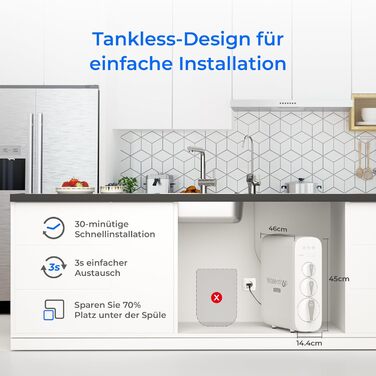 Система зворотного осмосу Waterdrop G3P600, 600 GPD, 8000 літрів, система зворотного осмосу під раковиною, зменшує TDS, 21 Pure to Drain, Smart LED кран