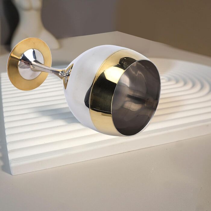 Келих для вина Pongnas з нержавіючої сталі, 350 мл, небиткий, ударостійкий винний келих із золотим обідком, для подорожей, кемпінгу, весіль, пікніків, заходів на свіжому повітрі