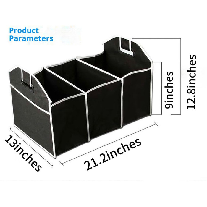 Органайзер для багажника, складаний контейнер для зберігання, з роздільними відсіками, вбудованими ручками, компактний дизайн, міцна тканина для автомобіля, дому, організації, подорожей, продуктів харчування