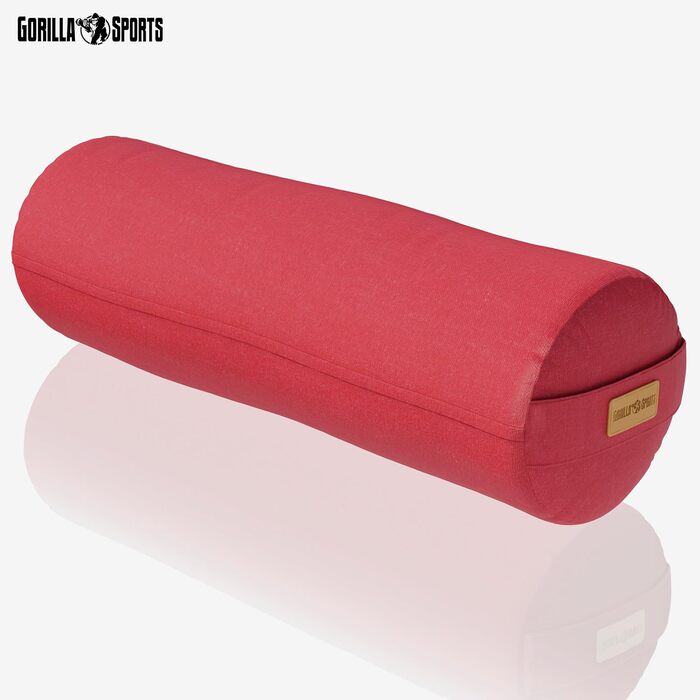 Підкладка для йоги GORILLA SPORTS - Ø20 см, чохол, який можна прати, виготовлена зі 100 бавовни, з наповнювачем зі спельти, ручка для перенесення, вибір кольорів - йога-рулон, подушка для йоги, підкладка для йоги, пілатес, для відновлювальної йоги, червон