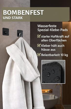 Рушникосушка без свердління - 5 шт. гачків для рушників для ванної кімнати, чорні клейкі гачки сучасні, стильні - гачки самоклеючі