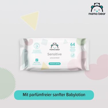 Бренд Storeo дитячі вологі серветки Mama Bear Sensitive Baby, без запаху, 1008 шт. (18 упаковок по 56) (64 шт. и (12 упаковок))