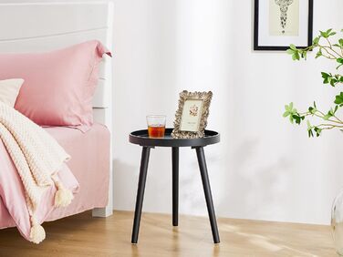 Круглий чорний журнальний столик, маленький столик, 45 x 35 см, столик для вітальні, тумбочка з ніжками з масиву дерева, скандинавський стиль, маленький дерев&39яний журнальний столик для спальні, балкону