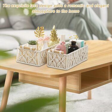 Кошики для зберігання макраме кошик для зберігання в стилі бохо з дерев&39яною ручкою, кошик для зберігання у ванній кімнаті, набір плетених кошиків макраме ручної роботи для ванної кімнати, спальні та гардеробної, 2