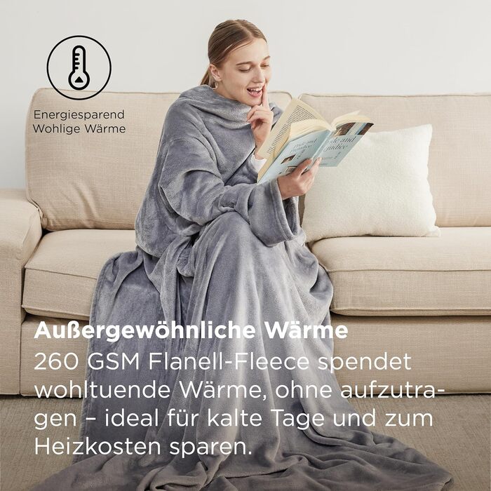 Ковдра BEDSURE з рукавами, м&39яка ковдра - різдвяні подарунки для жінок та чоловіків, тепла ковдра з рукавами та ковдра для дивана для дорослих, пухнаста ковдра на все тіло, портативна ковдра, 150x200 см сірого кольору