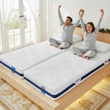 Матрац 90x200 см, висота 18 см, ортопедичний 7-зонний матрац з холодної піни, 2 рівні жорсткості в 1 середня/жорстка (H2 та H3), сертифікований Oeko-Tex, ергономічний матрац, що згортається в рулон, 90x200x18 см