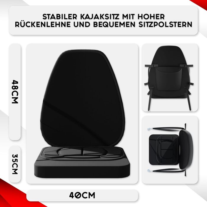 Надувний човен, Каное, Каяк для пригод 385 x 85 см, В комплекті сумка, насос, сидіння, весло зі скловолокна, 385 Red