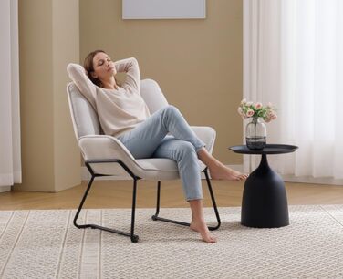 Сучасне м&39яке крісло/крісло-шезлонг/крісло для читання/крісло-підлокітник з металевими ніжками для спальні/вітальні, лляне, бежевий