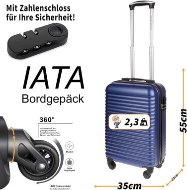 Ручна поклажа Christian Wippermann, 4 колеса, чорна з візерунком у смужку, валіза, візок, легка, кабіна, стандарт IATA, 55x35x23 см