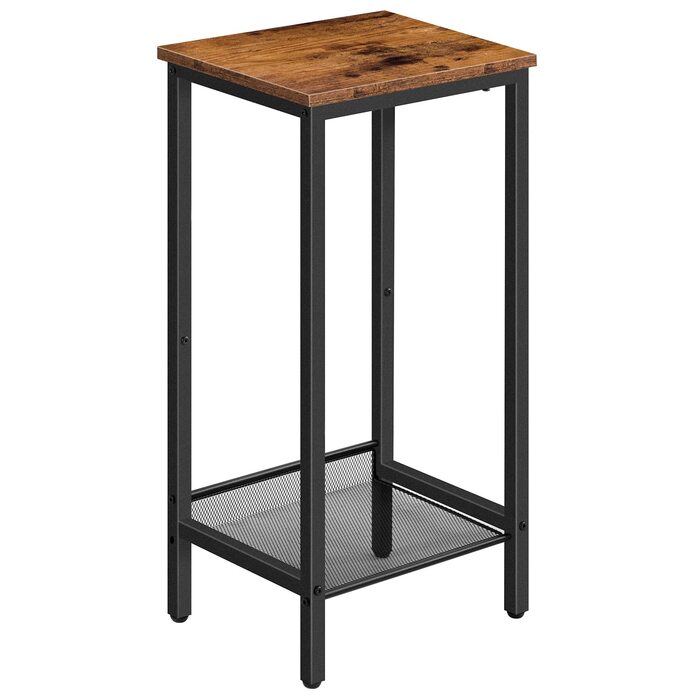 Високий журнальний столик HOOBRO, телефонний столик з регульованою сітчастою полицею, вузька тумбочка, диван-столик, 38 x 28 x 73,5 см, для офісного коридору, вітальні, промисловий дизайн, темно-коричневий EBF03DH01 рустикальний коричневий, чорний