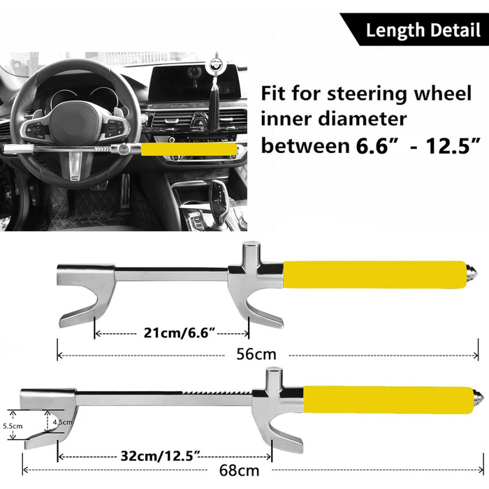 Кіготь керма Tevlaphee, Блокування керма для автомобіля, Автомобіль протиугінний, Блокування керма RV, Кіготь автомобіля як іммобілайзер, Універсальний (жовтий) жовтий