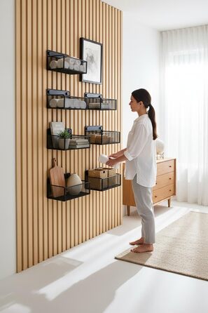 Набір аксесуарів дизайнерського виробника, полиці та настінні контейнери для настінних органайзерів та акустичні панелі для саморобних настінних полиць для офісу, кухні тощо (великий металевий дротяний кошик для настінних органайзерів без свердління) Мета