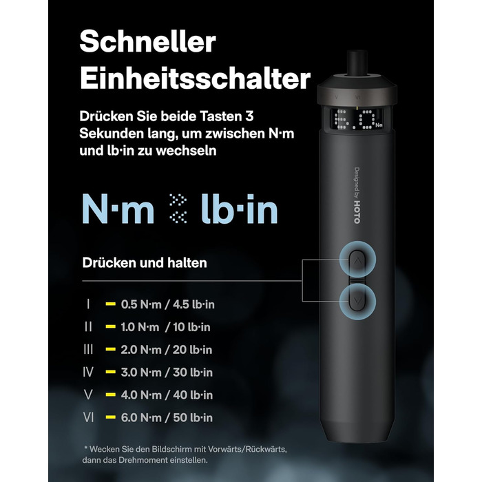 Електричний Шуруповерт з Інтелектуальним Дисплеєм, 6 Режимів Моменту (0.5-6 Нм), Набір Біт 1/4 (30 шт.), Акумулятор 2000 мАг, USB-C, для Електроніки та Домашнього Ремонту