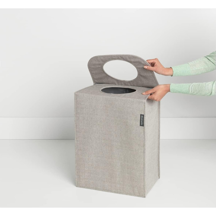 Мішок для білизни - Швидке відкриття - Міцний текстильний мішок - Економія місця - Кришка складається, утворюючи ручки - Легке спорожнення - Сірий - 55 л - 29,5 x 54,0 x 50,5 см