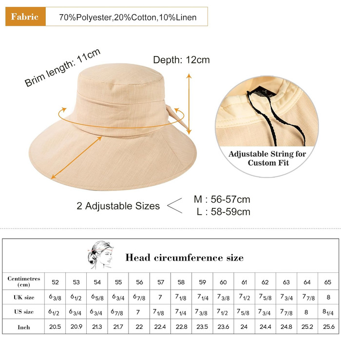 Жіночий капелюх Comhats з широкими полями, захист від сонця UPF 50, складний, літній пляжний капелюх, бавовна/льон 69045Хакі L