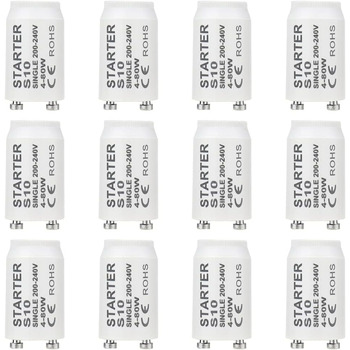 Стартер для люмінесцентних ламп S10 starter longlife 4-80 Вт 200-240V Стартер для люмінесцентних ламп індивідуальне перемикання люмінесцентних ламп, 12 шт.