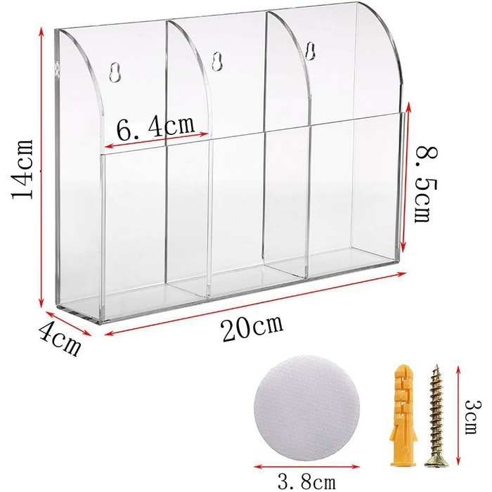 Пульт дистанційного керування настінним кріпленням прозорий, коробка для зберігання пульта дистанційного керування, коробка для зберігання пульта дистанційного керування настінним кріпленням, підходить для настільної тумбочки (3 відділення)