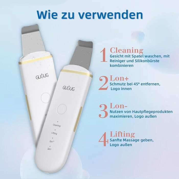 Ультразвуковий пристрій для видалення вугрів на обличчі з 4 режимами, очищувач пор, шпатель для вмивання обличчя, очищувач шкіри для пристрою для очищення обличчя A-white Gold