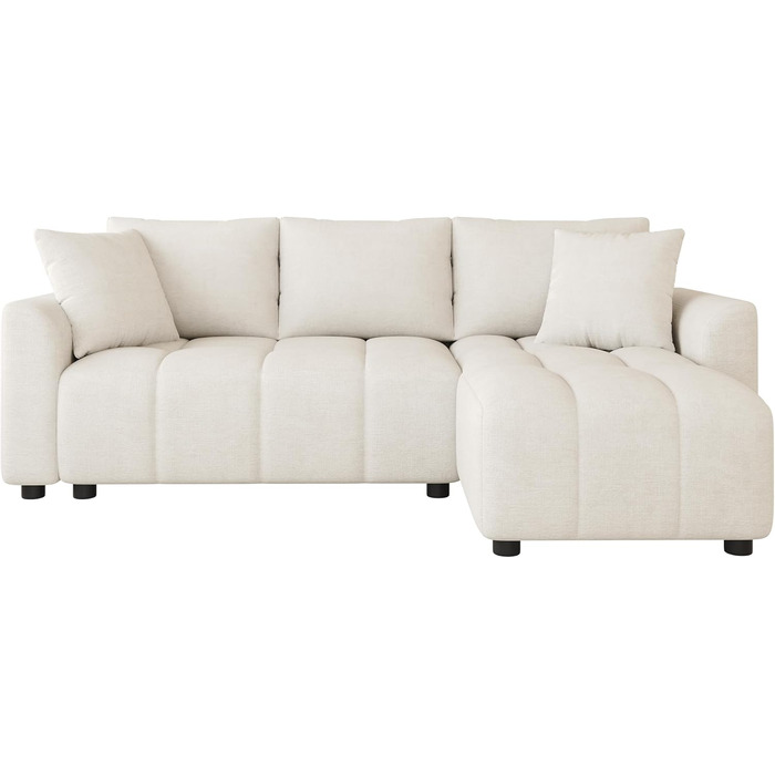 Місний диван BTM, розкладний L-подібний кутовий диван з 2 шениловими подушками, шезлонг, L-подібний диван для вітальні, бежевий S4beige, 3-