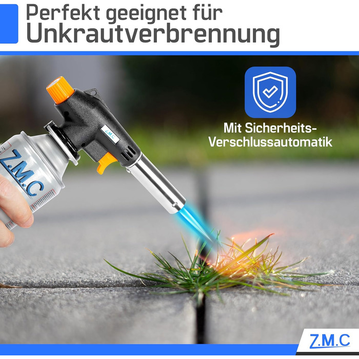 Газовий пальник Z.M.C 8 газових картриджів 227 г, пальник фламбе до 1300C, пальник Бунзена 1,3 кВт, паяльний пальник, кухонний пальник з регульованим полум'ям