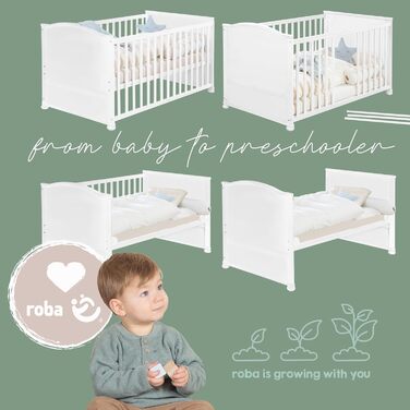 Дитяче ліжко roba 70x140 см Woodland Buddies Дитяче ліжко-трансформер з аксесуарами Вкл. матрац, балдахін та комплект постільної білизни 100x135 см Білий/Зелений Для немовлят та малюків Білий / Woodland Buddies