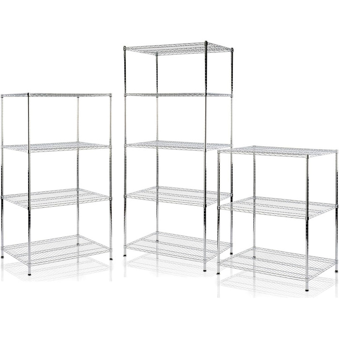 Кухонна полиця Floordirekt, дротяна полиця, металева полиця Вантажопідйомність приблизно 70 кг на полицю Багатофункціональна полиця для зберігання, полиця для ванної кімнати, складська полиця, полиця для підвалу Хромована (90x60x160 см 4 полиці) Everest 9