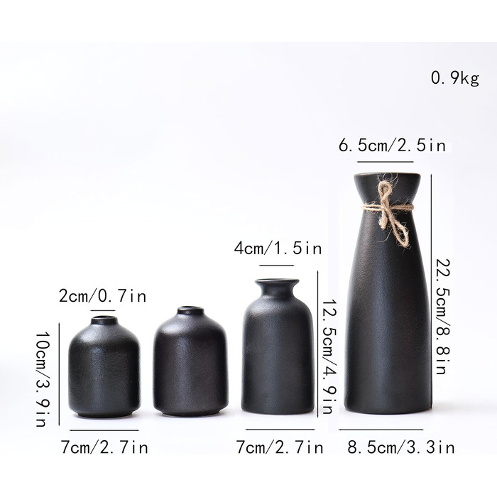 Керамічні вази Wantli, набір з 4 чорних маленьких ваз для квітів, унікальні вази для квітів, декоративні для трави пампаси та сухоцвітів, полиця для ідей, книжкова полиця, стіл