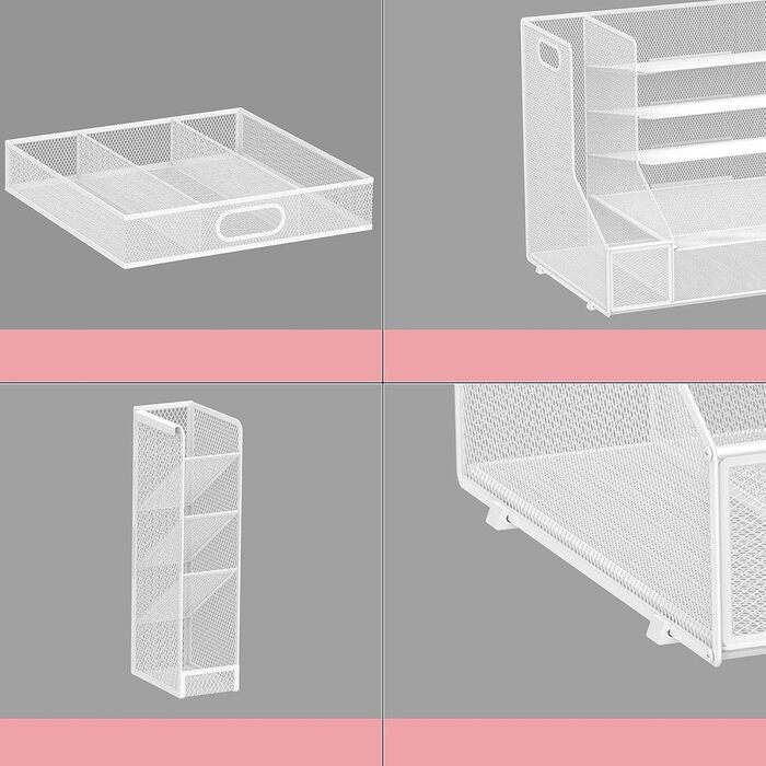Органайзер для робочого столу з тримачами для файлів, 5-ярусний сітчастий лоток для паперу з тримачем для ручок та шухлядою для канцелярського приладдя, білий