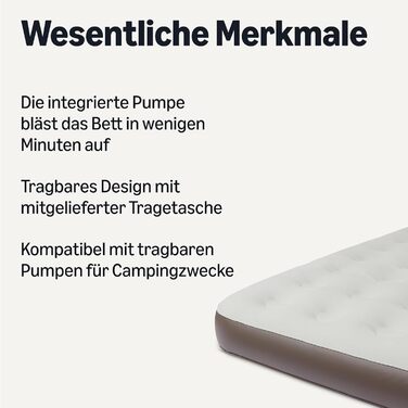 Електричний надувний матрац Storeo Basics - вбудований насос, портативний надувний матрац із сумкою для перенесення, розмір &quotqueen-size&quot 203x152x25 см