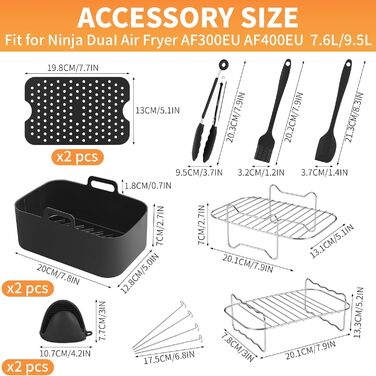Аксесуари для фритюрниці Ninja, 10 шт. аксесуарів Ninja Af300eu Af400eu Foodi Dual Zone, 7.6L-9.5L Аксесуари для фритюрниці Ninja
