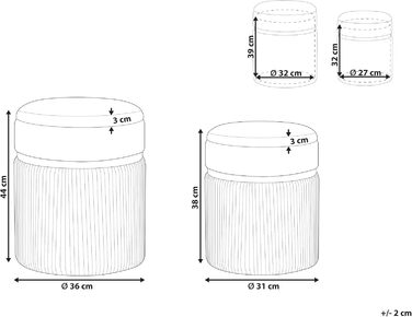 Пуф Beliani з місцем для зберігання, круглий оксамитовий, білий, комплект з 2 предметів, пуф Glamour Camdenton