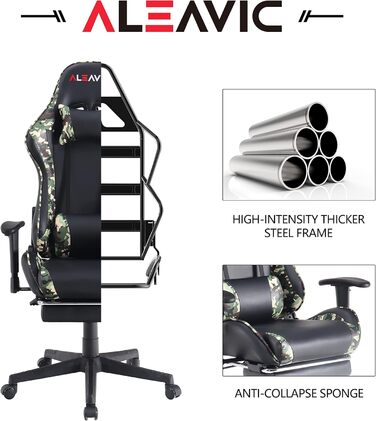 Ігрове крісло ALEAVIC з підставкою для ніг, гоночне крісло, ергономічне офісне крісло, ігрове крісло для ПК, висока спинка. (камуфляжний колір)