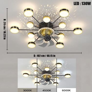 Вт світлодіодний стельовий світильник з регулюванням яскравості, стельовий вентилятор зі світлодіодним підсвічуванням, регульовано