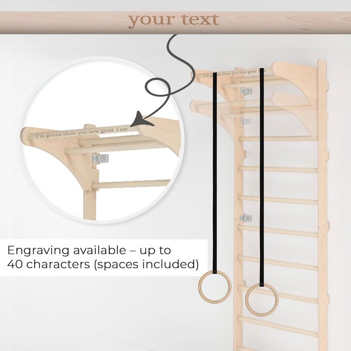 Настінна гімнастична драбина MAMOI для дорослих з гімнастичними кільцями та тренувальною ручкою, регульовані кільця для силових тренувань та розтяжки вдома, персоналізований дизайн