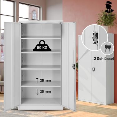 Металева шафа Jan Nowak Jan 185 x 90 x 40 см - Металева шафа для документів, що замикається, з 2 дверима, багатофункціональна шафа з 5 полицями, офісна шафа зі сталі з порошковим покриттям - сіра 185 см x 90 см x 40 см