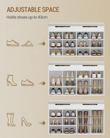 Лавка для взуття Hzuaneri, полиця для взуття із сидінням, лавка для зберігання, 12 відділень, знімні полиці, підходить для вітальні, коридору, входу, 30 x 100 x 55 см, білий SB53503GY