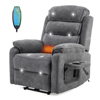 Крісло-реклайнер для телевізора LEADZM з бездротовою зарядкою, 1 порт USB, 1 порт зарядки USB-C, розкладне крісло для телевізора з масажем та підігрівом, бічні кишені, підсклянник (темно-сірий)