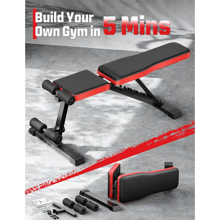 Регульована складна лава для силових тренувань, похила лава з 9-позиційною регульованою спинкою для тренування всього тіла, вантажопідйомність 300 кг, чорний колір