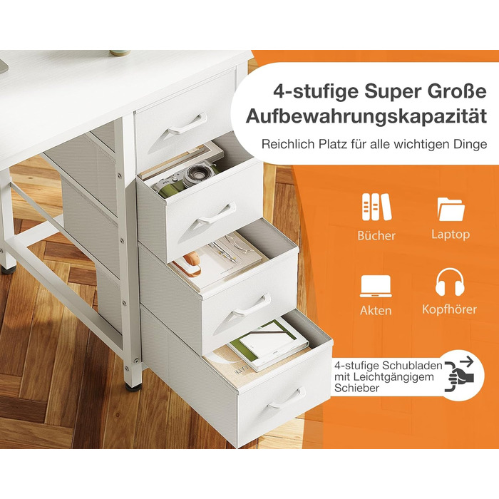 Невеликий письмовий стіл Coleshome з 4 шухлядами, 100x40 см, стіл з місцем для зберігання, двосторонній комп&39ютерний стіл з полицями, ПК-стіл для офісу, кабінету, спальні, білий