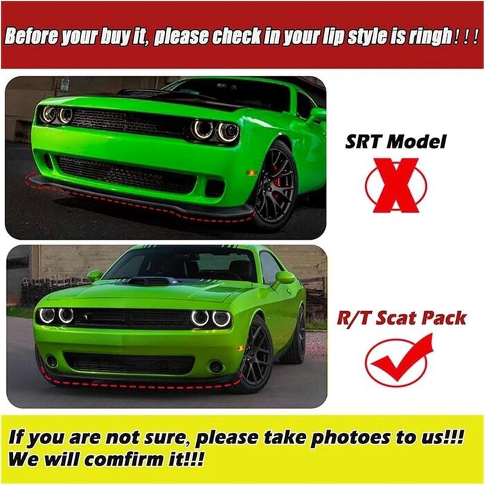 Передній спойлер для Dodge Для Challenger R/T Scat For Pack 2015 2016 2017 2018 2019-2022 Передній бампер Губна лопата Протектор Смуга Дифузор Спойлер Розгалужувач Протектор Губна осколок (колір жовтий)