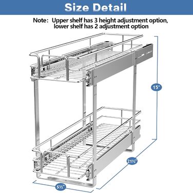 Індивідуальний органайзер для висувної шафи з 2 рівнями, 11,4 см Ш х 53,8 см Г, висувна кухонна шафа для зберігання, висувні полиц