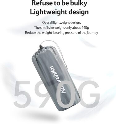Надувний килимок для кемпінгу Naturehike Ultralight, значення R 5.8, портативний килимок для сну, 490 г/590 г/630 г, міцний надувний матрац з надувним мішком, для трекінгу, піших прогулянок, альпінізму, активного відпочинку, прямокутний - срібний стандарт
