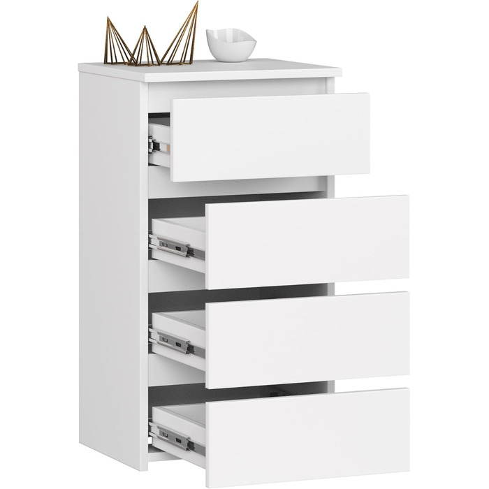 Комод AKORD CL4 40 см 4 шухляди Шафа для вітальні для спальні Ш40 x В74 x Г35 см Вага 18,4 кг Білий/Білий