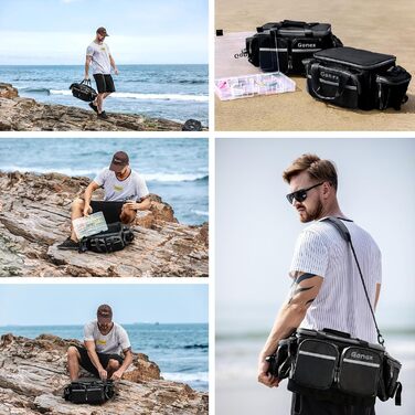 Рибальська сумка Gonex, водовідштовхувальна сумка для зберігання з поліестеру з мяким плечовим ременем і неслизьким дном, підходить для коробки зі снастями 3600 3700, чорна